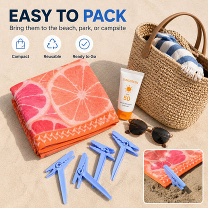 🏖️ Beach Towel & Blanket Anchor Clips – 4-Pack Windproof Sand Stakes for Beach, Camping & Picnics