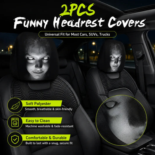 😆 Funny Cartoon Car Headrest Covers – 2PCS Universal Fit 🚗