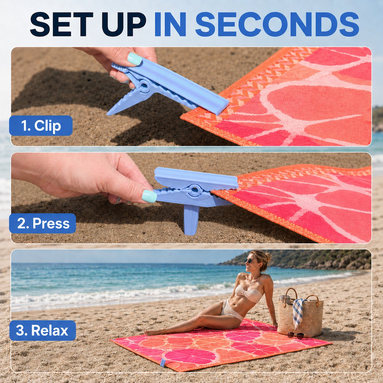 🏖️ Beach Towel & Blanket Anchor Clips – 4-Pack Windproof Sand Stakes for Beach, Camping & Picnics