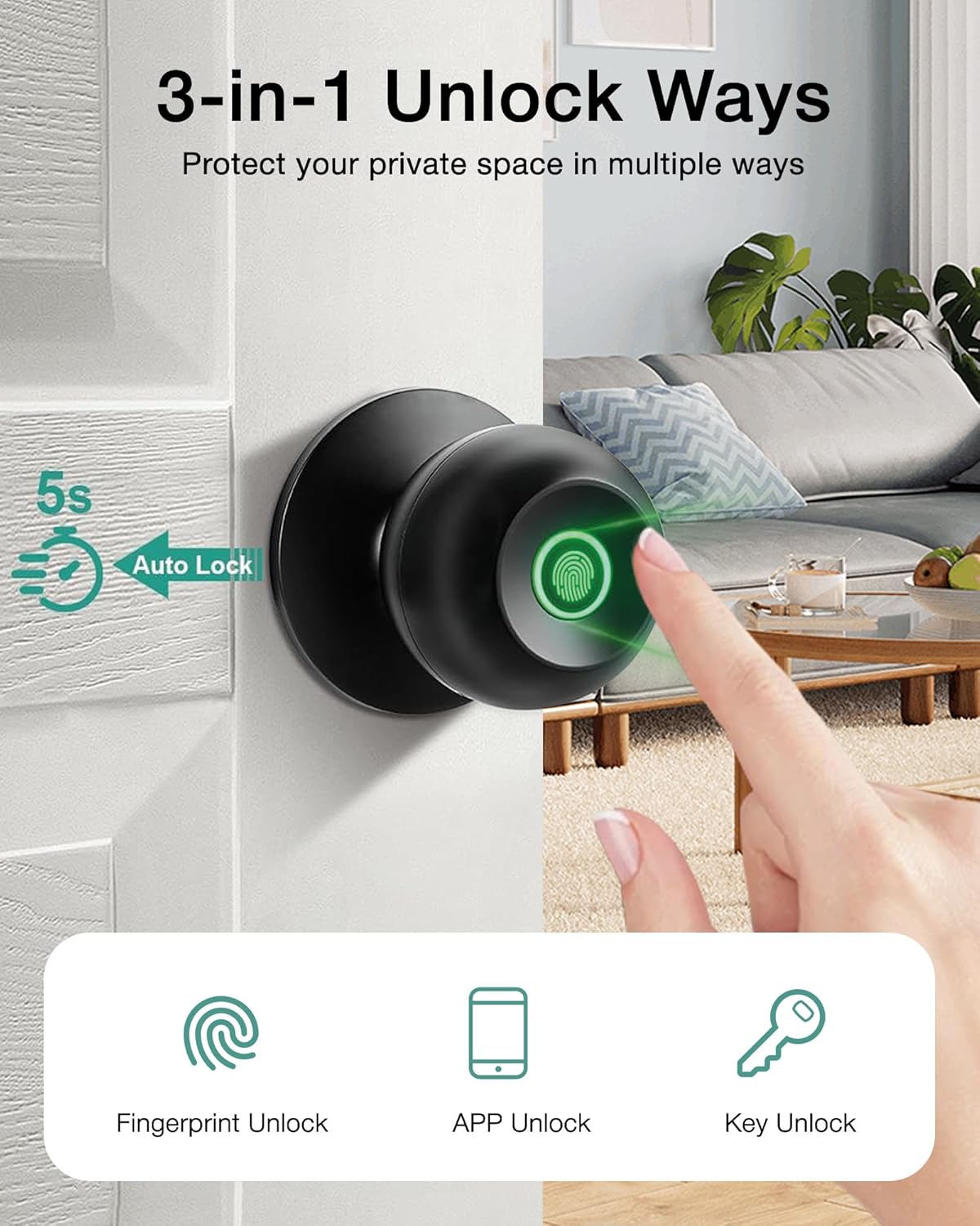 Fingerprint Smart Lock,Keyless Entry Door Lock,Count Smart Door Knob with APP