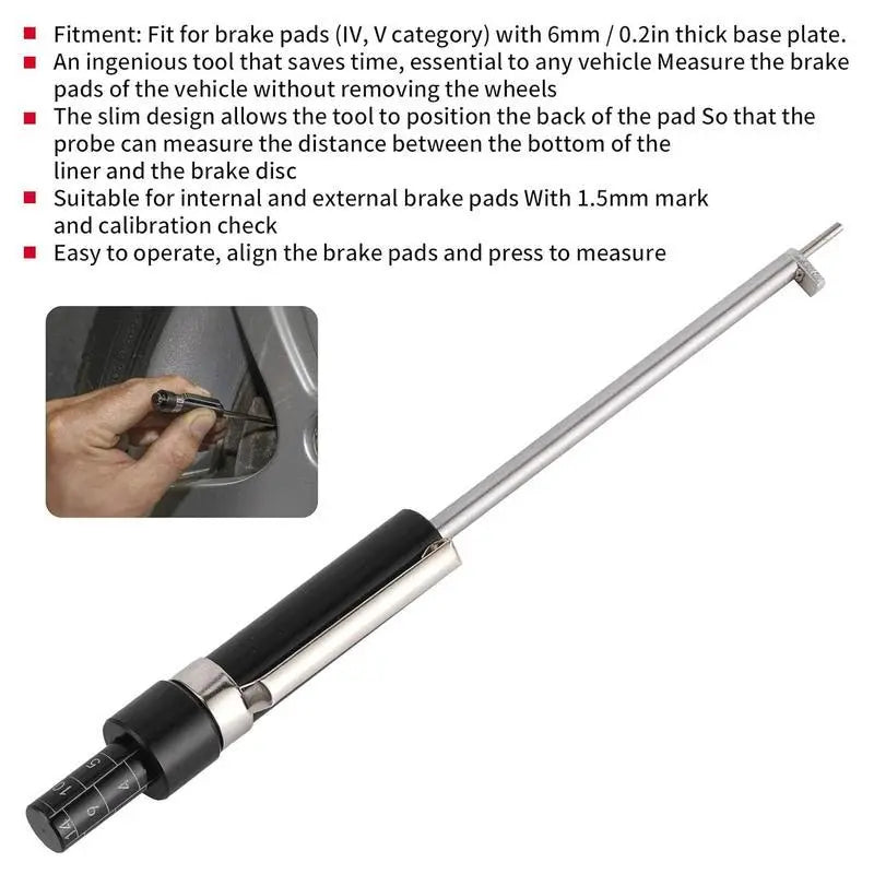 🚗Car Brake Pad Thickness Gauge – 1.5mm–11mm Scale, No Tire Removal Needed