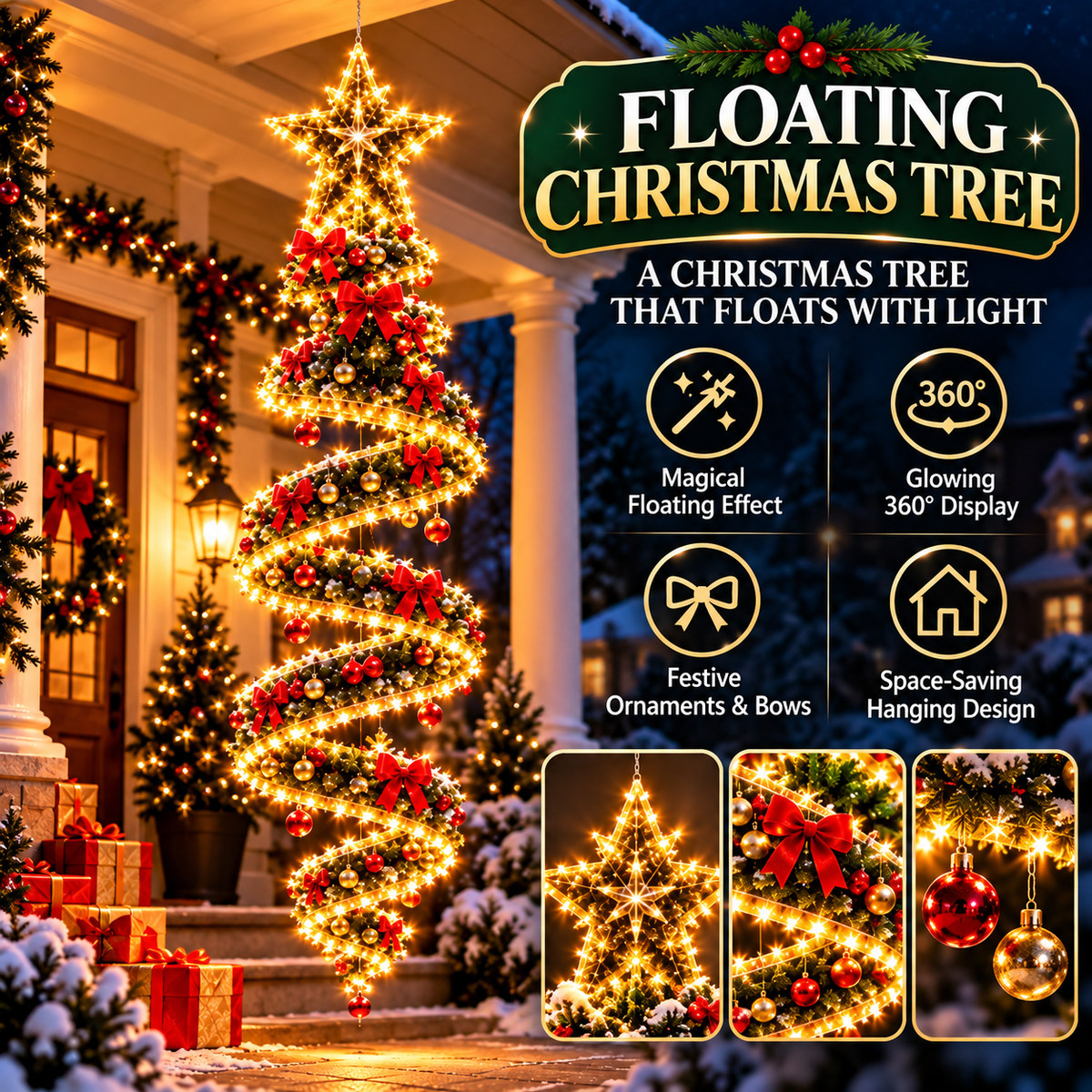 🎀✨Giant Lighted Christmas Bow Hanging Decoration