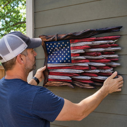 🔥Last Day 49% OFF - 3D Rustic American Flag Wall Decor — Rough Wood Texture, Raised American Pride