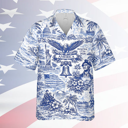 250 Years of America Hawaiian Shirt 1776–2026 | Vintage Patriotic AOP Hawaii Shirt