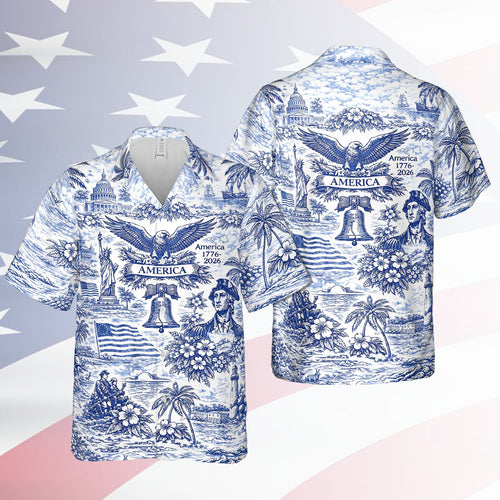 250 Years of America Hawaiian Shirt 1776–2026 | Vintage Patriotic AOP Hawaii Shirt