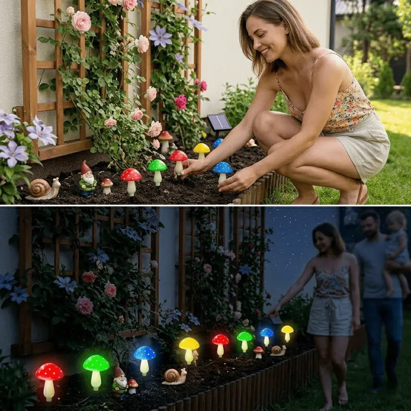 8 Pcs Solar Powered Mushroom Shaped Garden Light