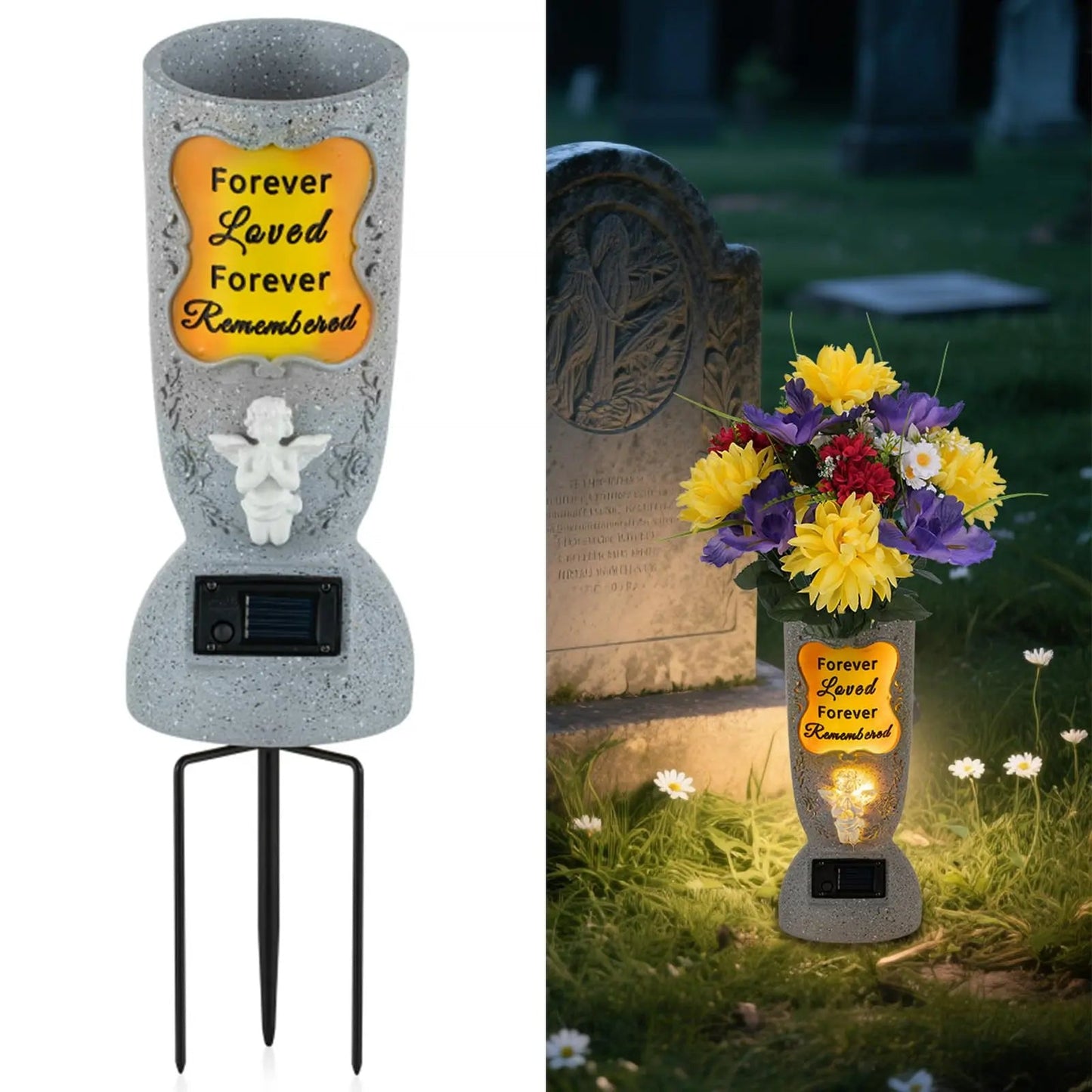 Solar-powered cross angel flowerpot
