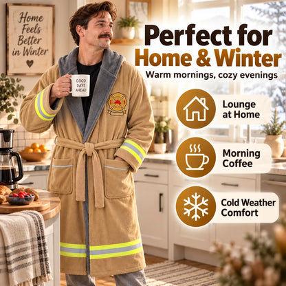 🚒🔥 Firefighter Robe — Stay Cozy Off Duty with Bold Firefighter Style!