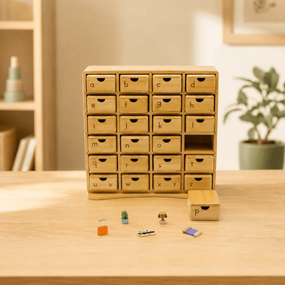 Montessori Phonics Cabinet with 120 Miniature Objects