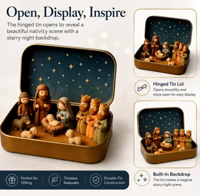 Religious Pocket-Size Mini Nativity Scene Set with Storage Box