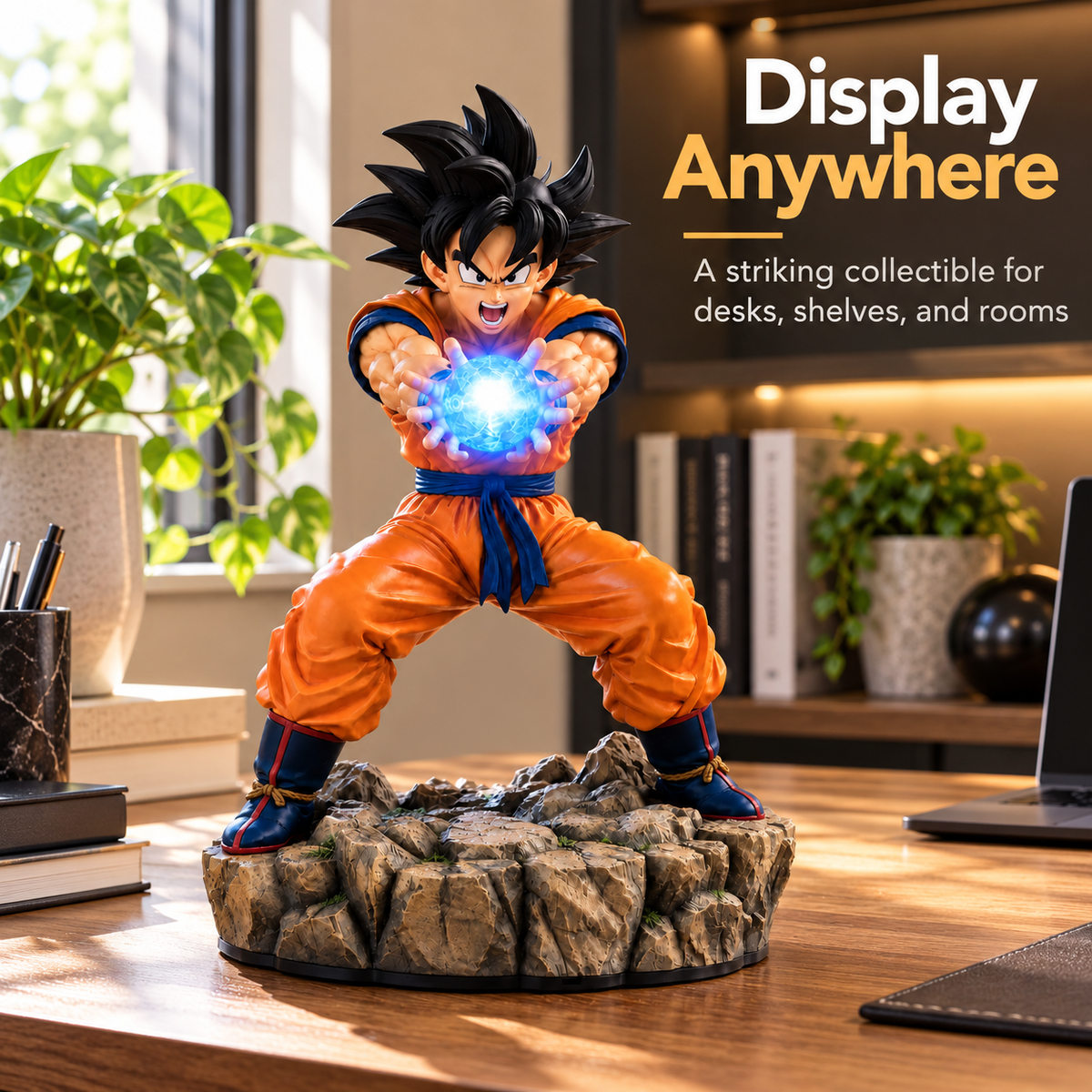 ⚡ Epic Energy Battle Figure – Dynamic Collectible Statue with Glowing Power Effect & Rocky Display Base