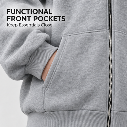 Full Zip Face Mask Hoodie - Premium Fleece Lined Hooded Sweatshirt, Trendy Y2K Streetwear Jacket for Spring & Fall 🧥