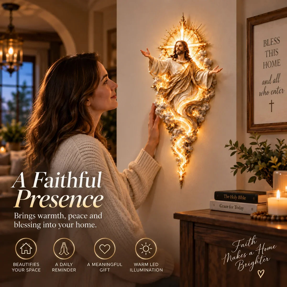 ✝️ Light of the World Jesus Wall Sculpture – A Radiant Symbol of Faith for the Home