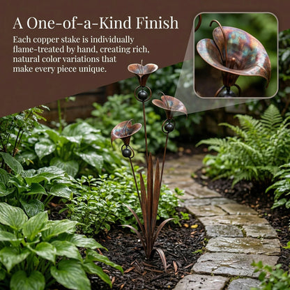 🏡Flamed Copper Three Calla Lilies Garden Stake with Bells
