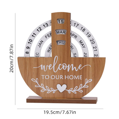 📅Wooden Perpetual Calendar Handcrafted Rotatable Discs Vintage Rustic No Need to Replace Yearly