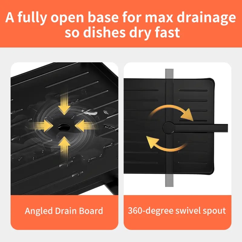 Foldable Over Sink Dish Drying Rack|Pull-Out 2-Tier Dish Drainer with Utensil Holder
