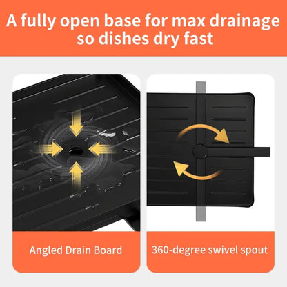 Foldable Over Sink Dish Drying Rack|Pull-Out 2-Tier Dish Drainer with Utensil Holder