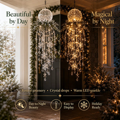 Crystal Cascade Christmas Light™ – Hängande LED-dekoration för verandan: snöflingor och kristaller ✨❄️