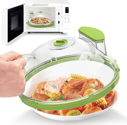 10" Clear Microwave Splatter Cover: Built-in Water Steamer & Steam Vent Lid