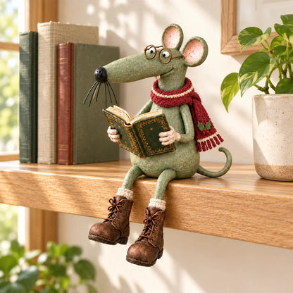 🐭📚 Whimsical Reading Mouse Shelf Sitter – Vintage Book Lover Figurine & Cozy Home Décor