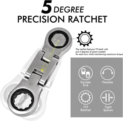💯🛠️ 5-Piece Stubby Flex Head Ratchet Wrench Set | 72-Tooth Metric Mechanic Tools