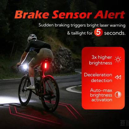 Unisex Smart Bike Tail Light - 3.15in, 5 LED, Laser Indicator, USB-Rechargeable, 6 Modes, Waterproof, Luminous, Compact Eco-Friendly Cycling Accessory for Cyclists in All Weather Conditions