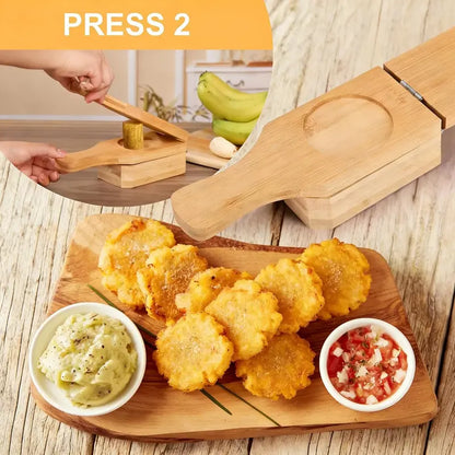Mini Wooden Tostones & Plantain Press, 2-in-1 Smasher Mold for Crispy Green Plantains
