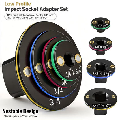 Magnetic Socket Adapter Kit | 4-Piece Low Profile CR-MO Impact Adapter Set