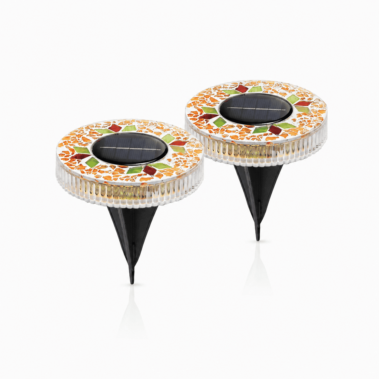 Mosaic Solar Disk Lights - Waterproof In-Ground Outdoor Garden Glass Decorative Lighting for Pathway, Yard, Patio & Walkway