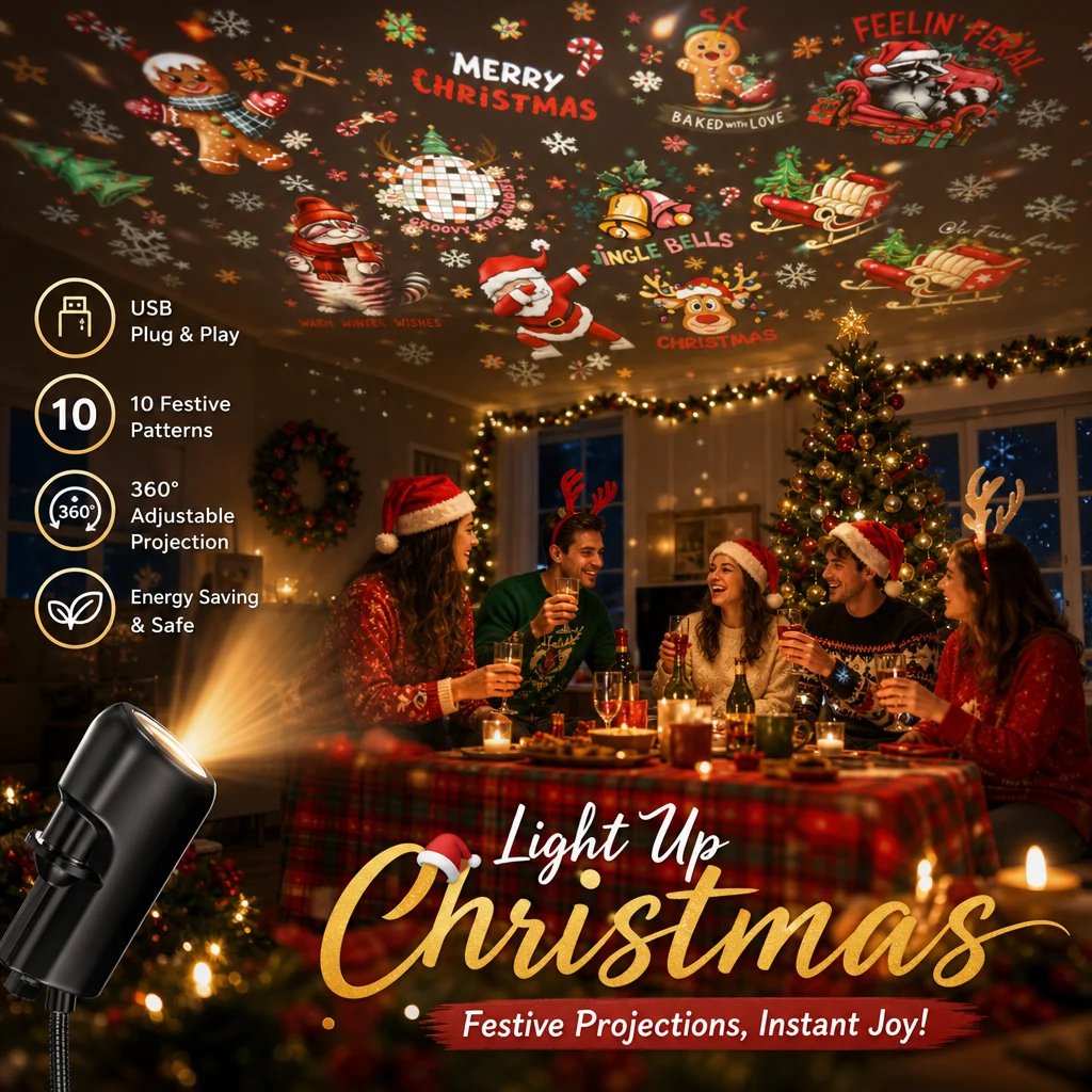 🎄✨Plug-&-Play-HD-Weihnachtsprojektor – 6 oder 10 festliche Szenen