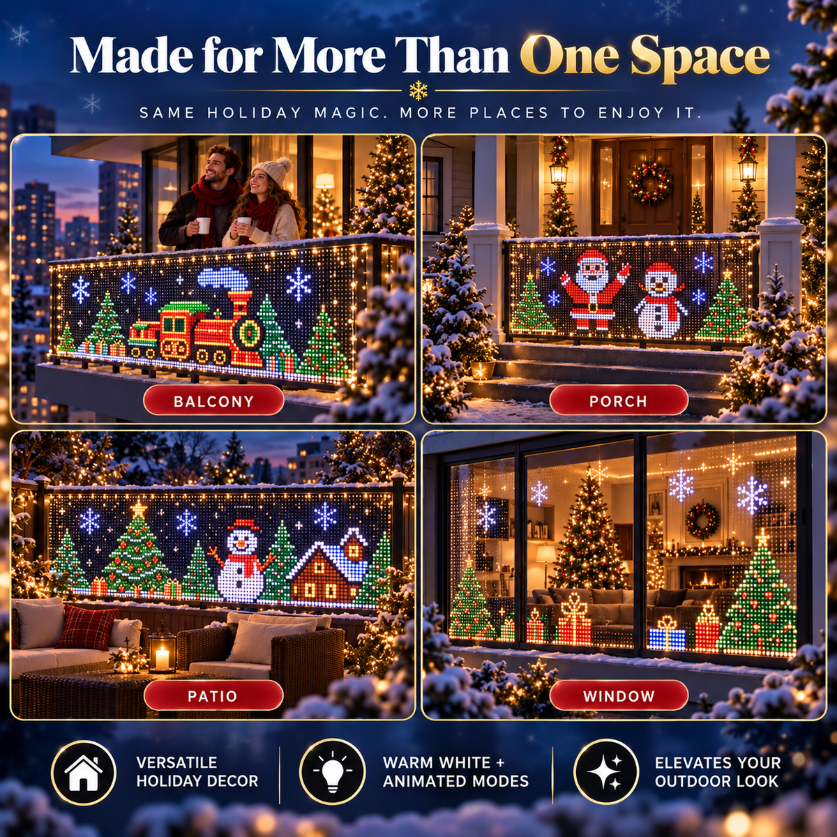 🎄 Smart RGB Pixel Balcony Lights – App-Controlled Animated Holiday Display for Balcony & Window Decor-2m*2m