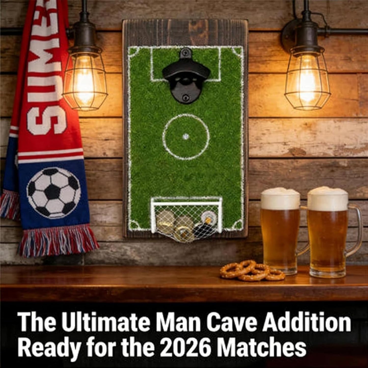 ⚽2026 Soccer Field Wall-Mounted Bottle Opener & Cap Catcher - Creative Football Bar Decor