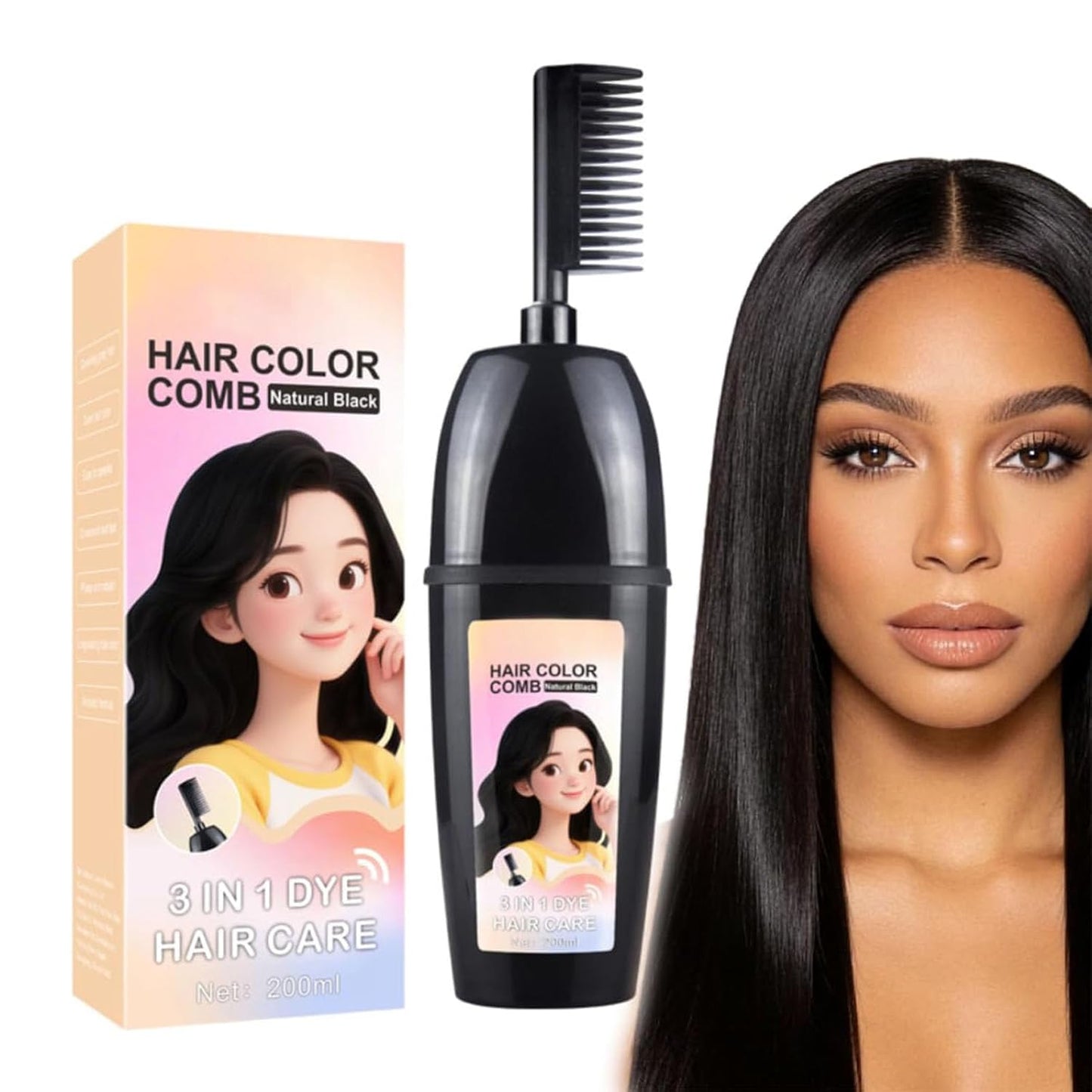 3-In-1 Herbal Hair Dye Comb– Easy No-Mix At Home Hair Color & Gray Coverage with Argan Oil