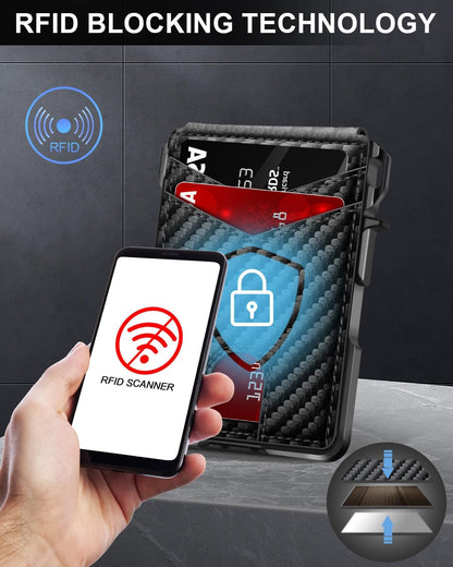 Premium Full-Grain Leather Slim Wallet for Men – 🔒 RFID Blocking Pop-Up Card Case with Money Clip & ID Window