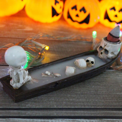 Skull Backflow Incense Holder Burner, Holder Skull in Fishing Boat of Skulls Decorative