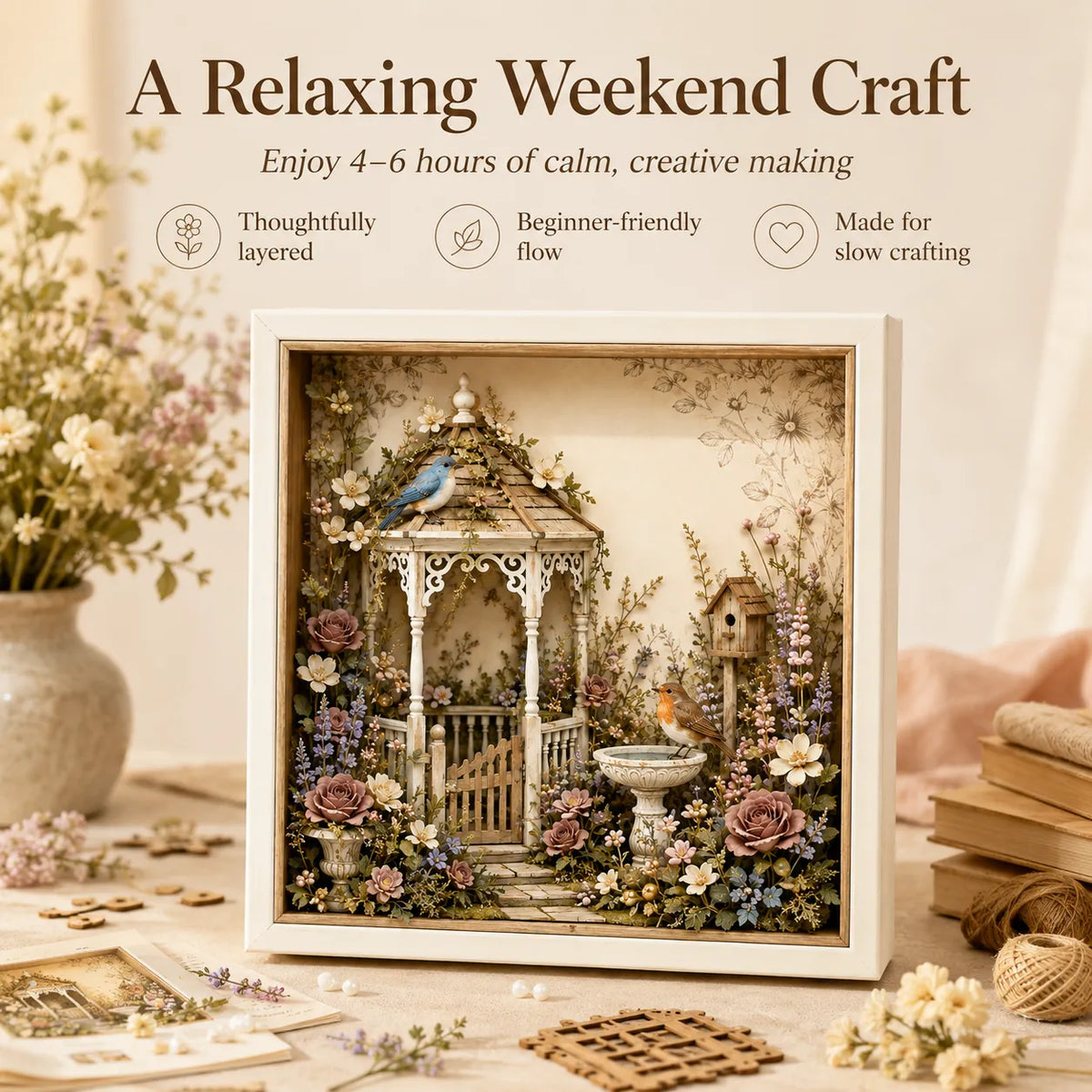 🌷DIY English Cottage Garden Shadow Box Kit  Flat acrylic version