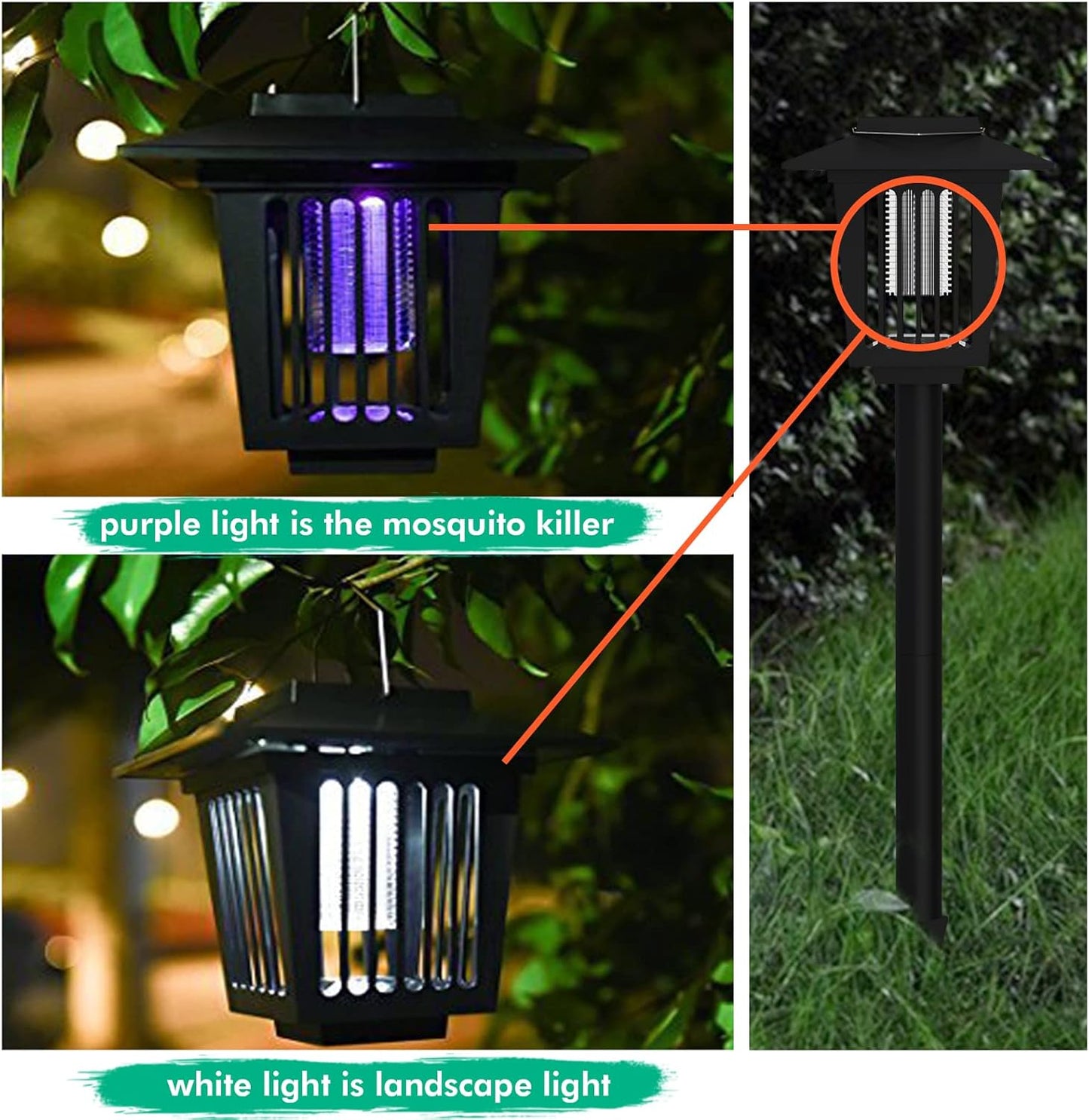 2-in-1 Solar Powered Mosquito Zapper & Weatherproof Garden Pathway Light