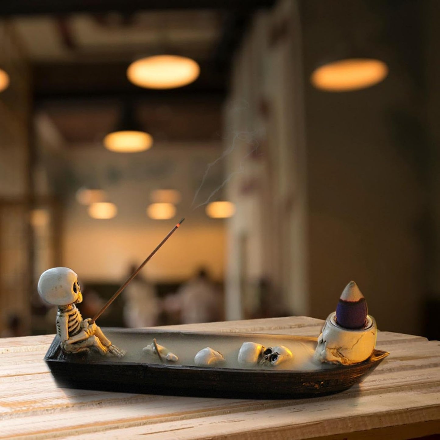 Skull Backflow Incense Holder Burner, Holder Skull in Fishing Boat of Skulls Decorative