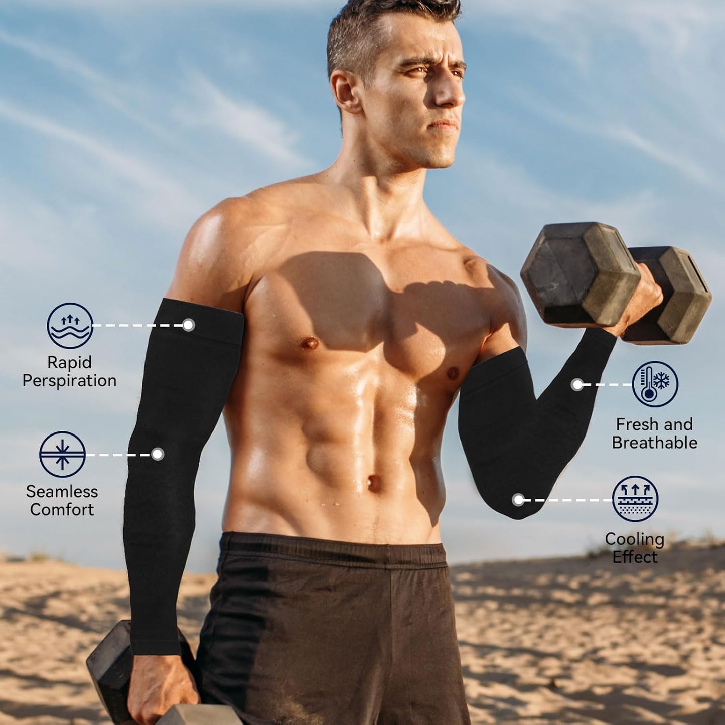 2 Pairs UV Protection Cooling Arm Sleeves for Men & Women UPF 50