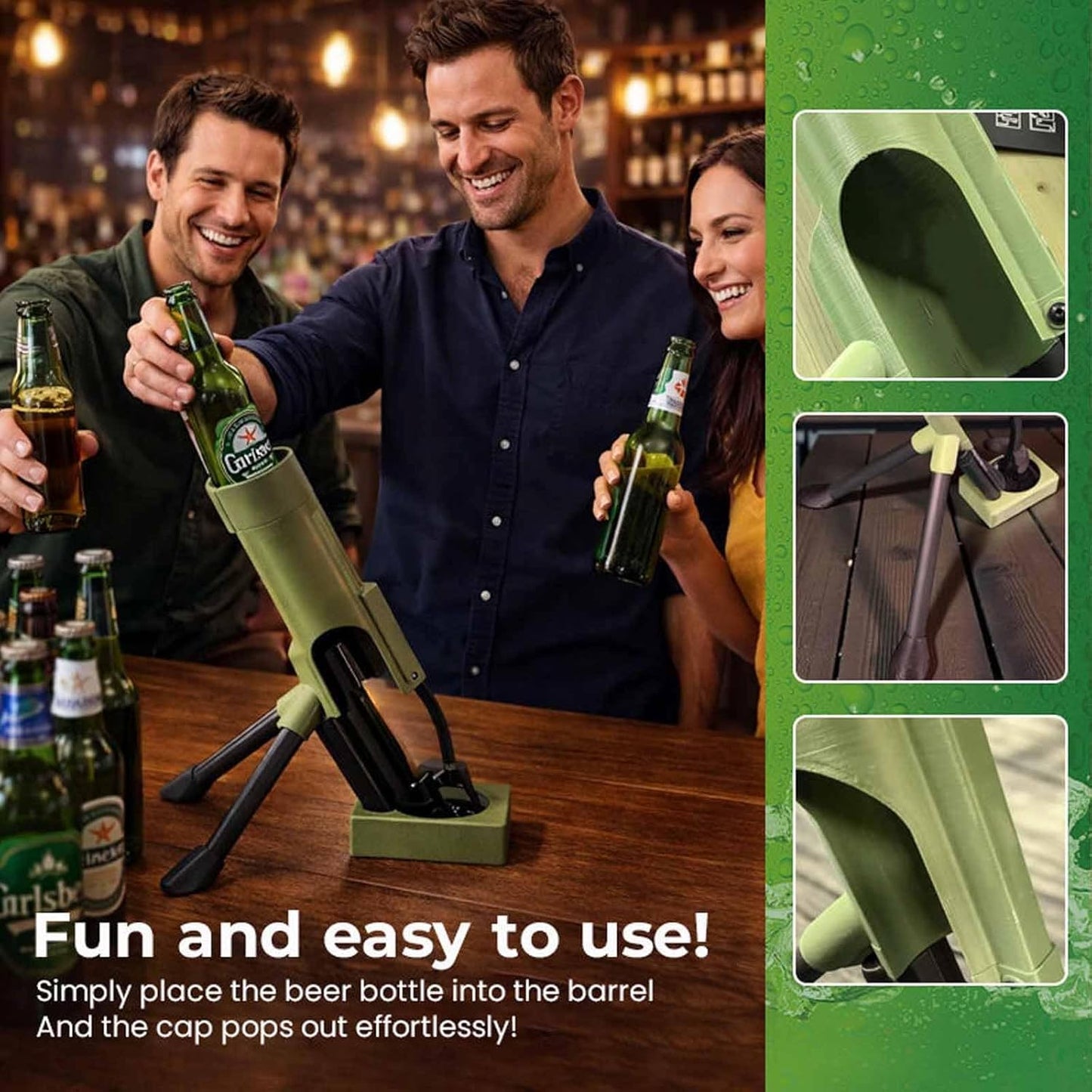 Bottle Opener Beer, 51mm Heavy Duty Tactical Cap Launcher Hands-Free, Funny Beer Bottles Opener For Bars Desks Shelves