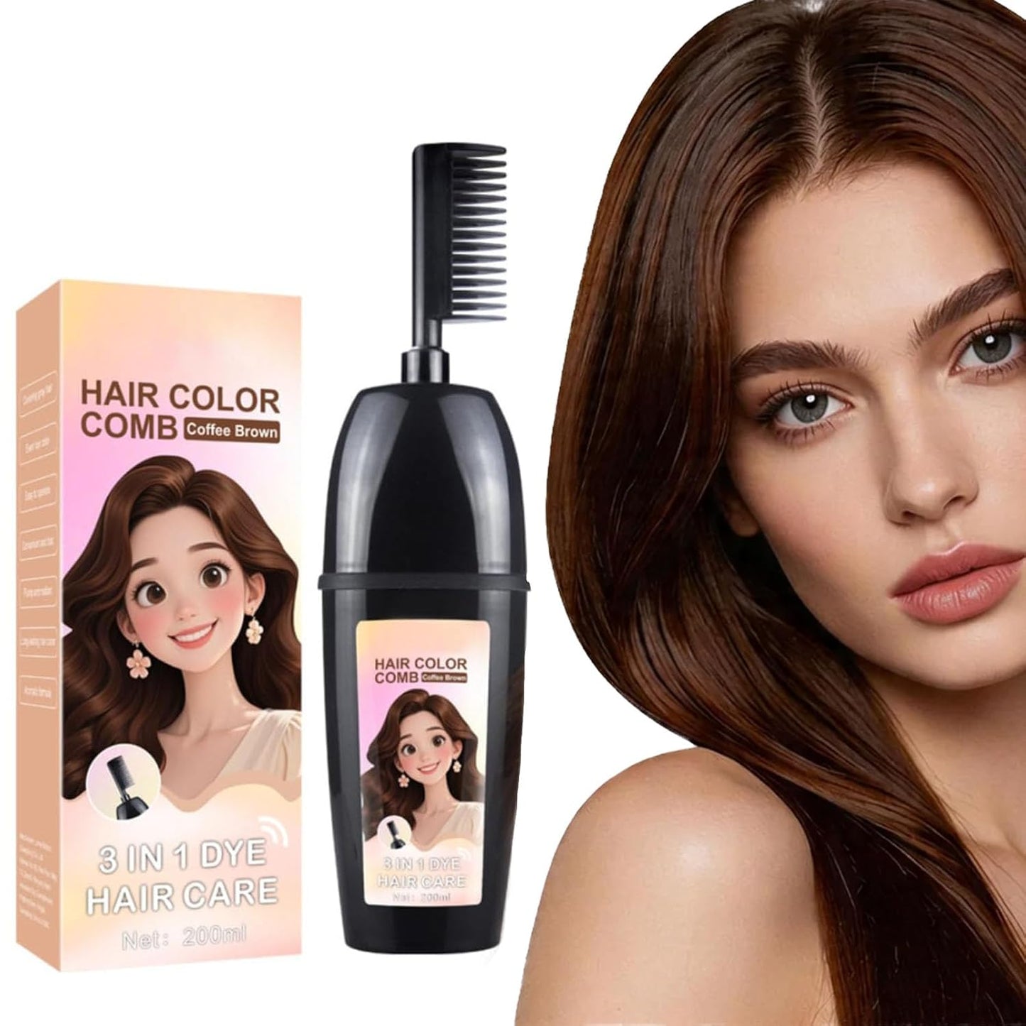 3-In-1 Herbal Hair Dye Comb– Easy No-Mix At Home Hair Color & Gray Coverage with Argan Oil