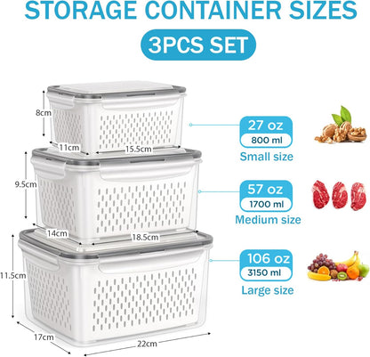 🍓3PCS Leakproof Produce Storage Bins With Removable Colander 💧