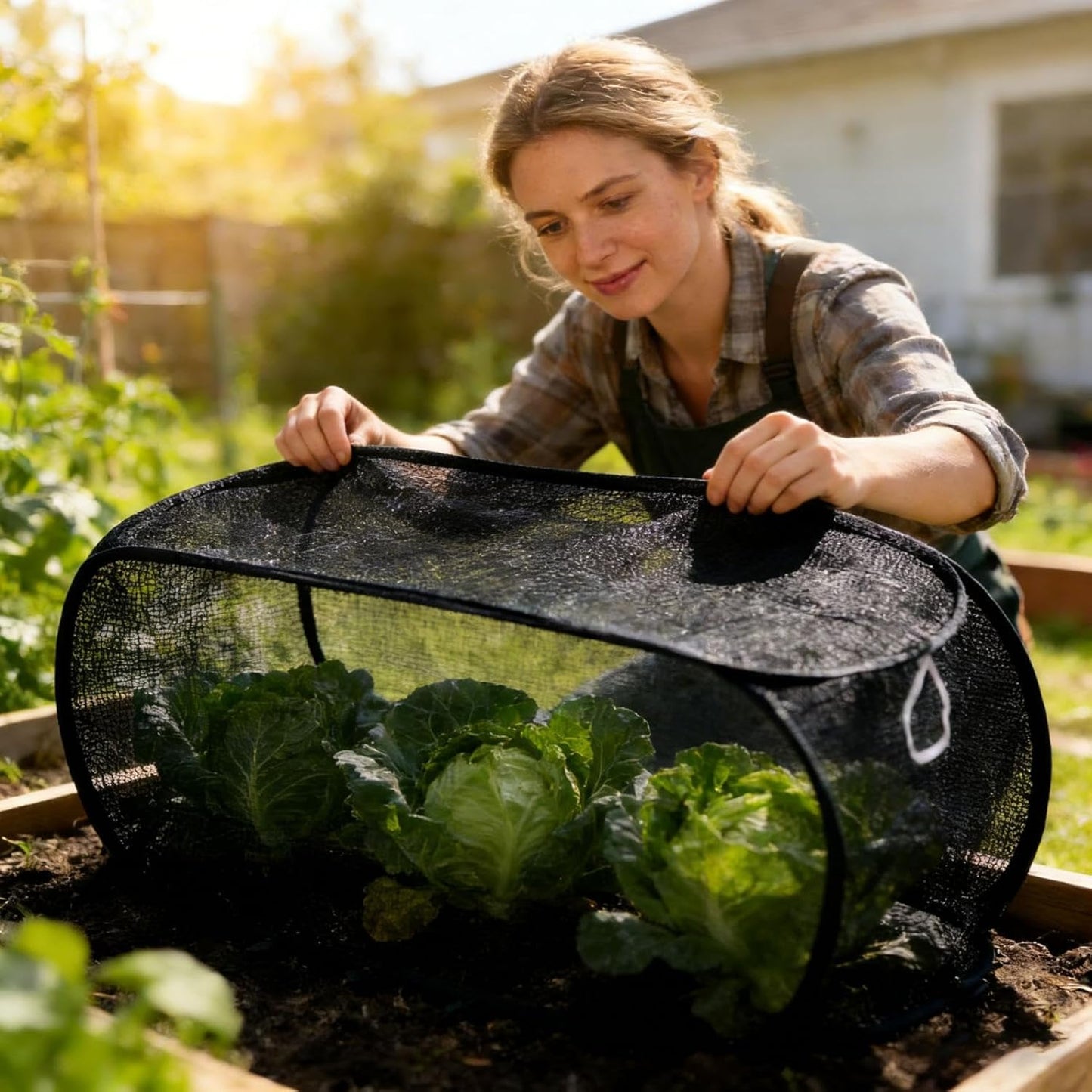 🔥Buy 1 Get 1 Free🔥Mesh Plant Cover Crop Cage with 8 Ground Stakes - Pop-Up Netting for Raised Beds, Vegetables & Fruits