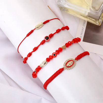 Men's & Women's 4-Piece Braided Strings Charm Bracelets Set with Rhinestones