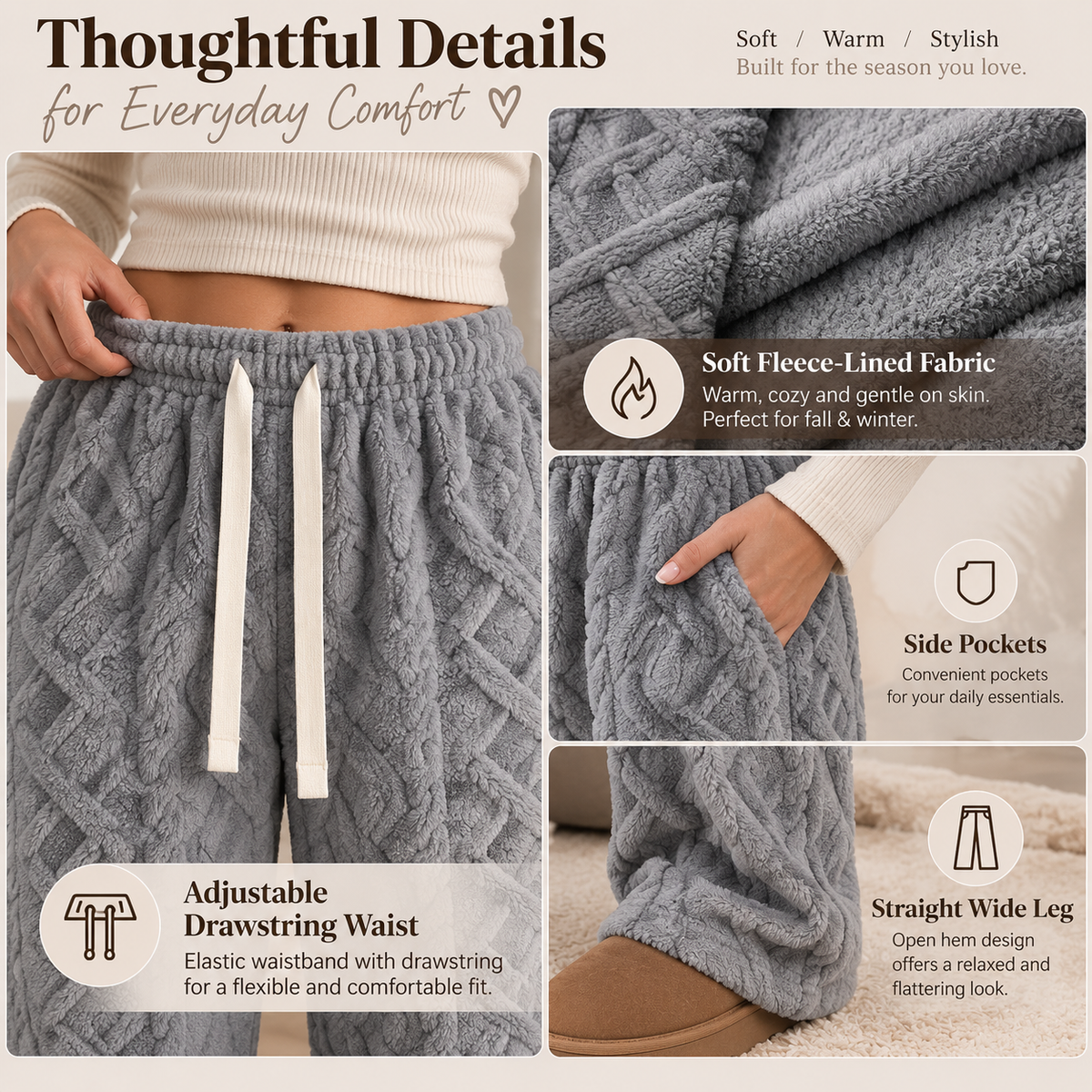 🔥 BESTSELLER | 6PCS $24.99 | Women's Retro Fleece Wide-Leg Pants