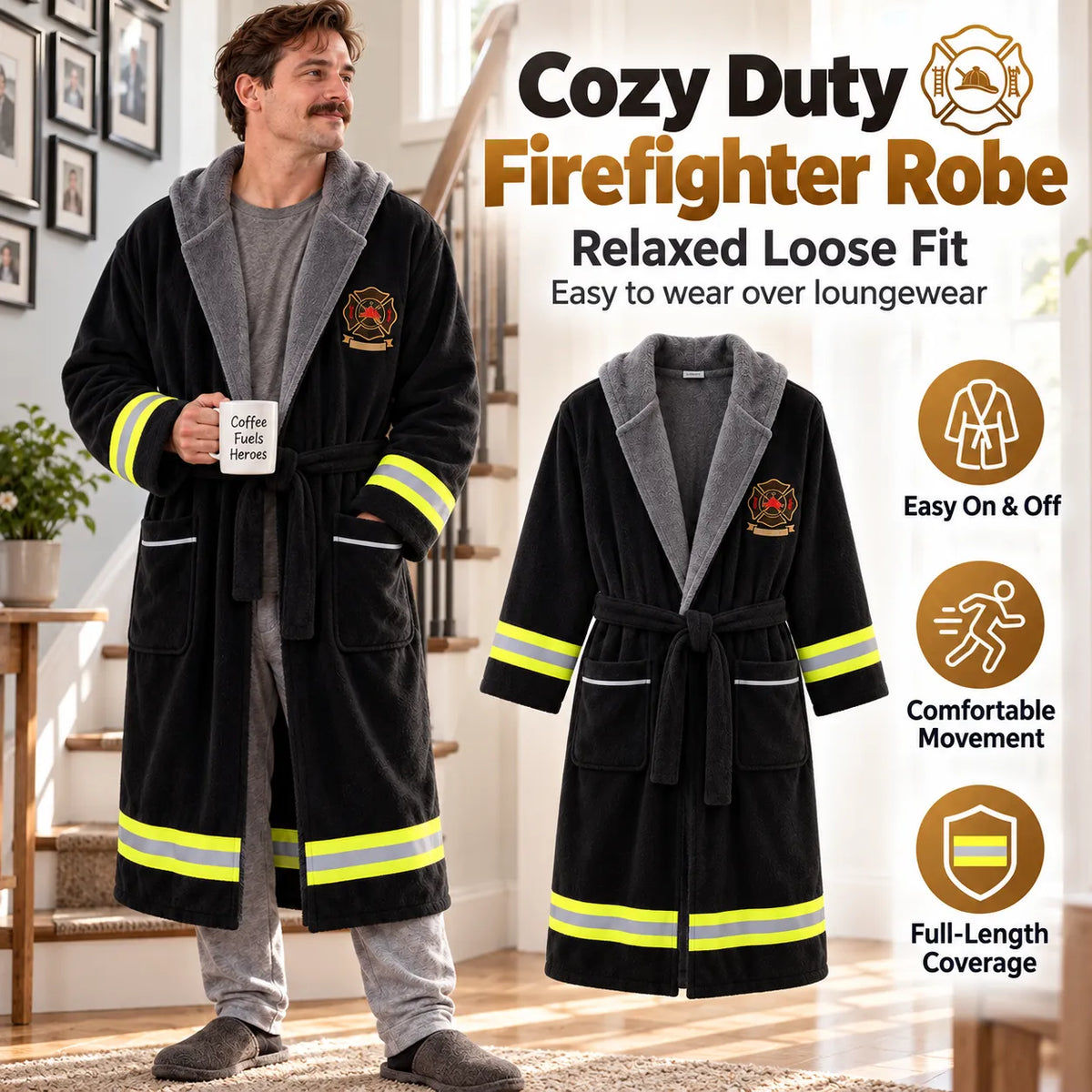 🚒🔥 Firefighter Robe — Stay Cozy Off Duty with Bold Firefighter Style!