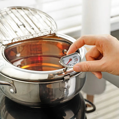 🍤Deep Fryer Pot with Oil Drop Tray Basket and Oil Thermometer, 304 Stainless Steel, Japanese-Style