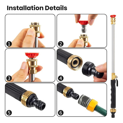 Hydro Jet Power Washer Wand for Garden Hose - Heavy-Duty Metal High-Pressure Sprayer with 2 Nozzle Tips & Leak-Proof Quick Connectors