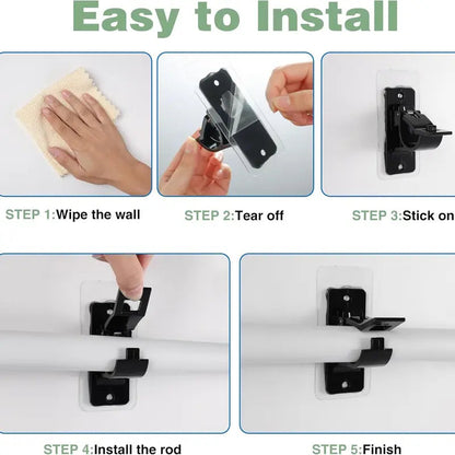 No-Drill Curtain Rod Brackets – Easy Peel & Stick, 4-Pack