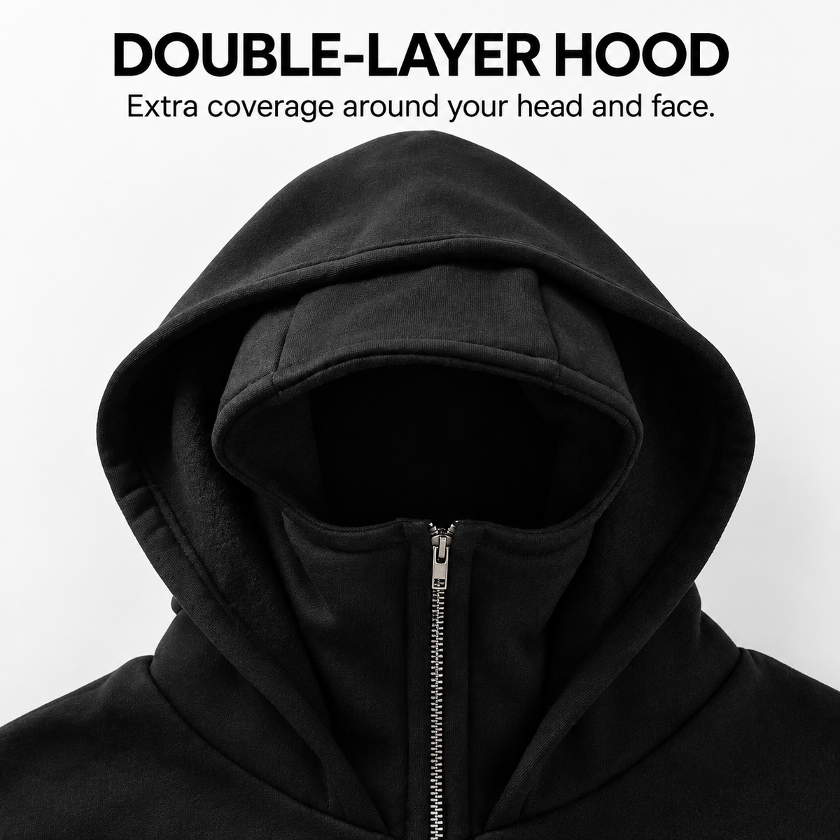 Full Zip Face Mask Hoodie - Premium Fleece Lined Hooded Sweatshirt, Trendy Y2K Streetwear Jacket for Spring & Fall 🧥